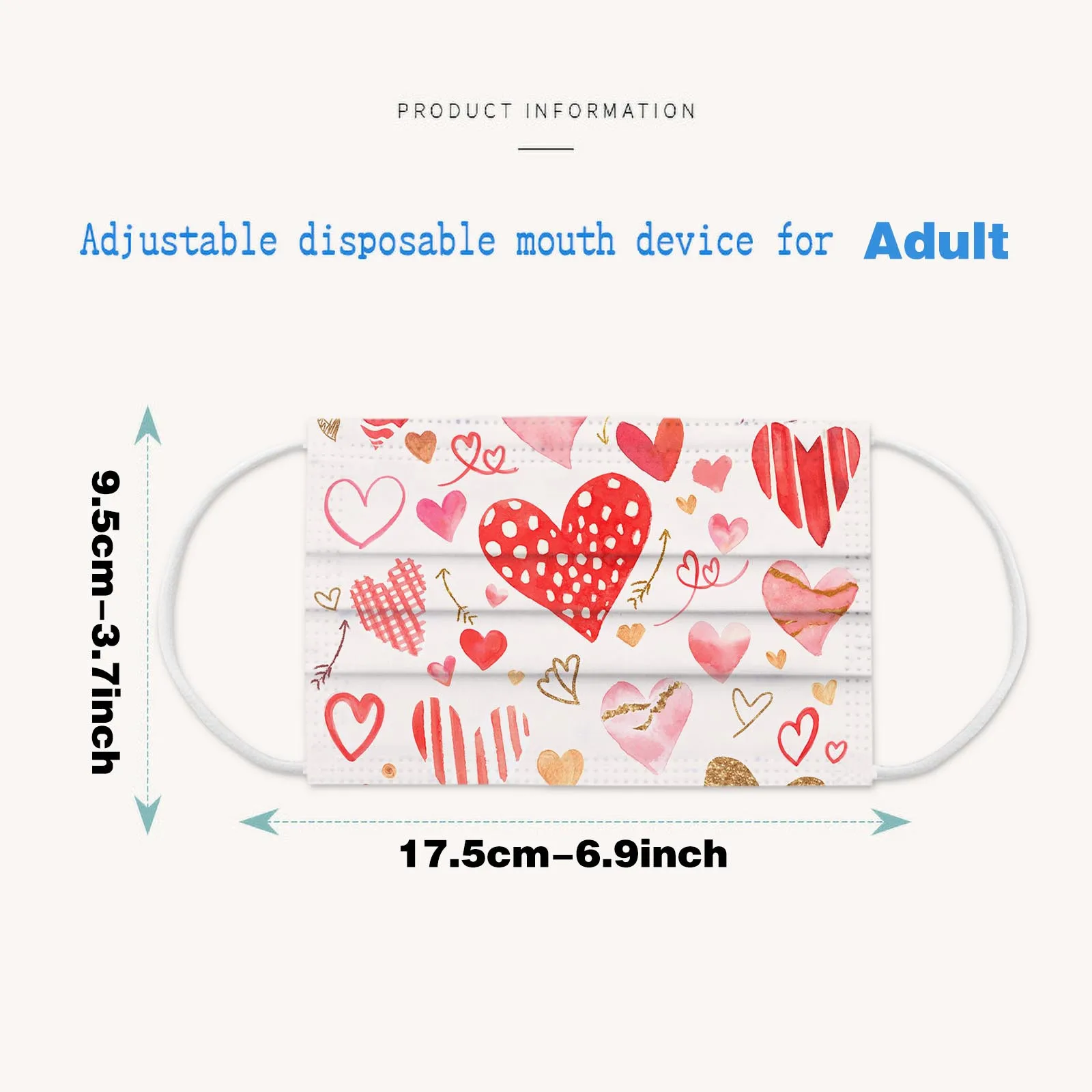 

50PCS 3-layer Ear Loop Love Printing Mask Disposable Face Mask Kerst Valentine's Day Breathable Mask Best Gift for Lovers masque