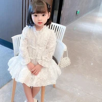 girls solid color girls party long sleeve dress spring autumn lace mesh dress kids casual style kid dress childrens clothing