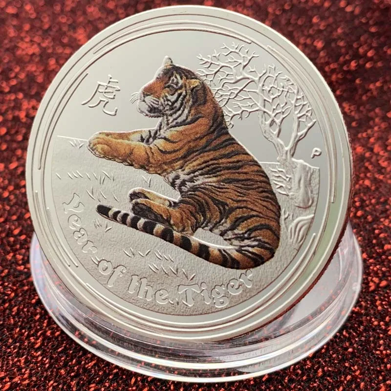 Australia Zodiac Animal Year of The Tiger &amp Snake Sheep Silver Plated Coin 1 Oz Painted Commemorative Medal Craft Collection | Дом и сад