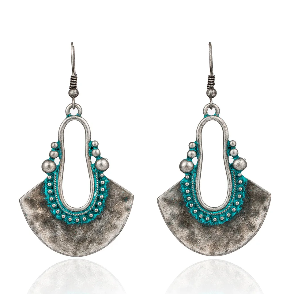 blue-green Винтажные женские серьги из сплава, 3 антикварные медные металлические этнические серьги с подвеской, модные ювелирные изделия, Женские аксессуары, подарки, новинка - Окраска металла: blue-green