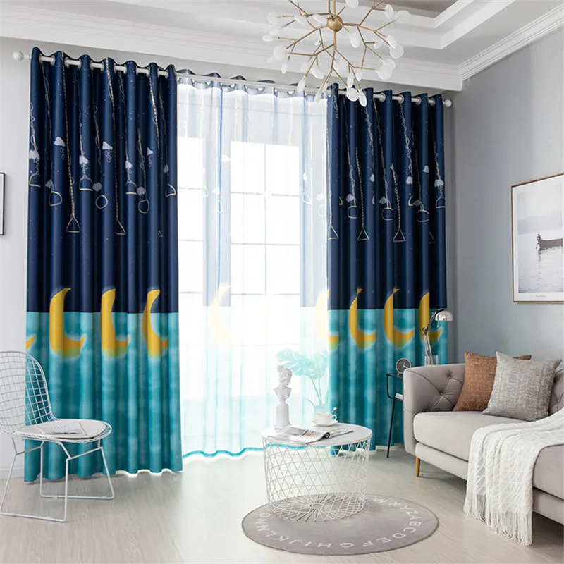 

Modern Blackout Curtains Moon Pattern For Living Room Window Bedroom shading Ready Made Finished Drapes Blinds B 2JL391