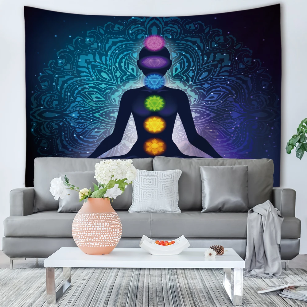 Silstar Tex Indian Buddha 7 Chakra Tapestry Witchcraft Supplies Wall Cloth Tapestries Home Decorative Size | Дом и сад