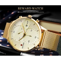 reward vip gold watch male chronograph luxury watch 3atm clock man luminous hands stainless steel mesh strap for business