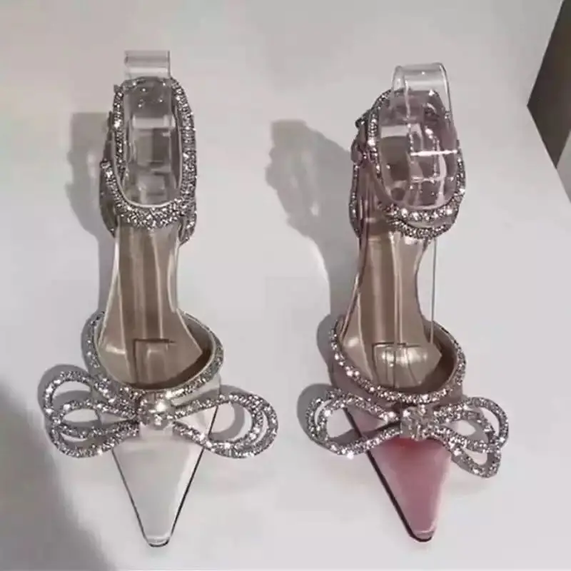 Роскошные женские туфли-лодочки Стразы с бантом острым носком украшенные