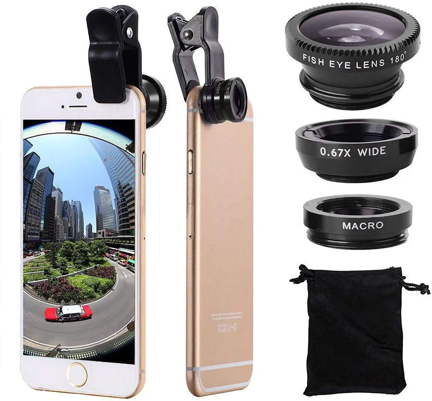 

smartphone webcam Mobile camera lens for iphone X XR Xs max for samsung fisheye 3 in 1 universal clip cell phone camera
