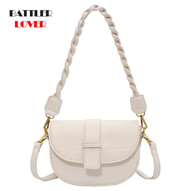 

Small PU Leather Saddle Crossbody Bags for Women 2021 Winter Shoulder Messenger Bag Luxury Designer Branded Handbags and Purses