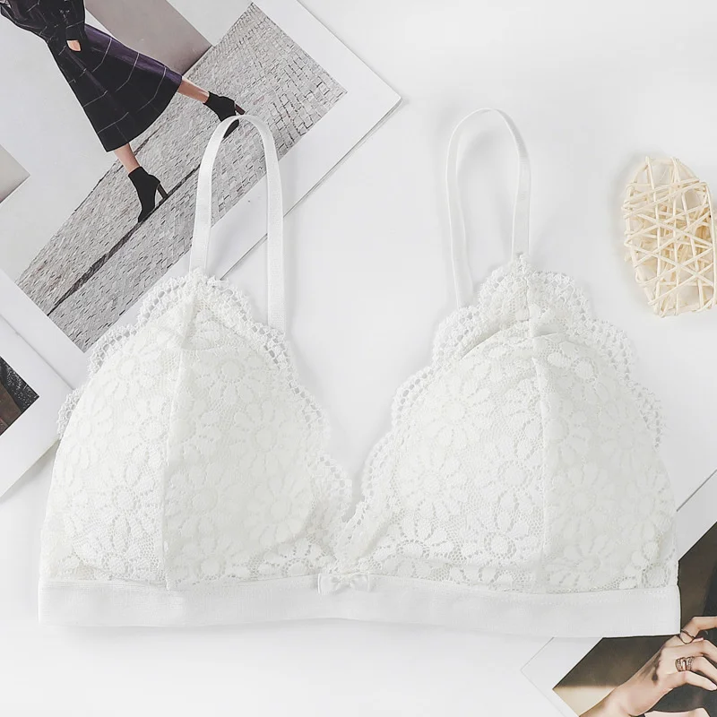 

Sexy Lingerie Coast Lace Flowers Women's Bra Candy Colors Push Up Bra With Padding Gather Backless Seamless Bra For Cute Girl
