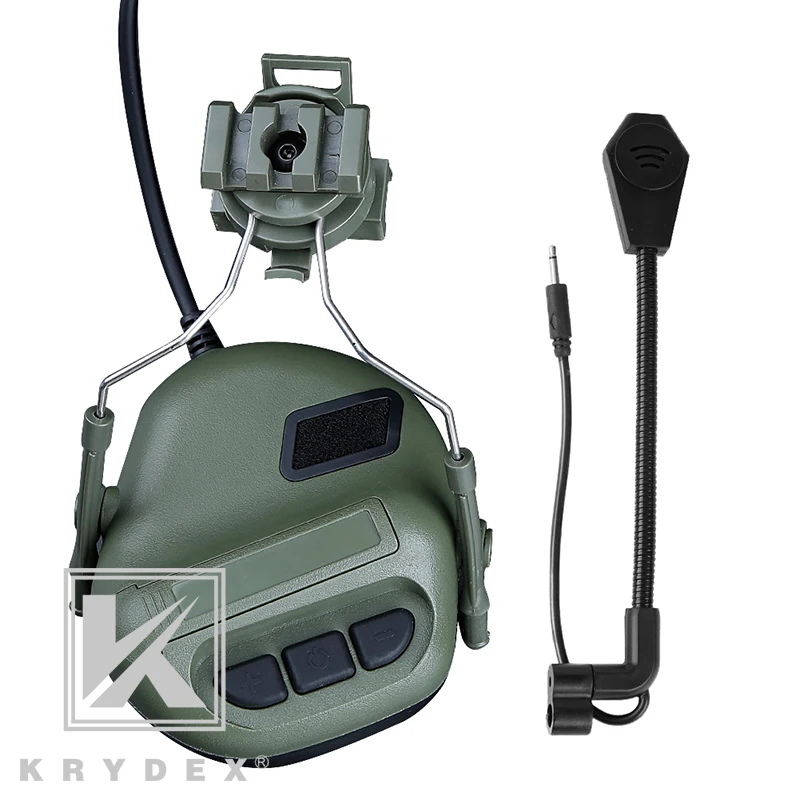 KRYDEX OD Sound Pick Up Noise Reduction Headphone w/ Rail Adapter Microphone For FAST MICH Helmet Peltor Comtac Tactical Headset |