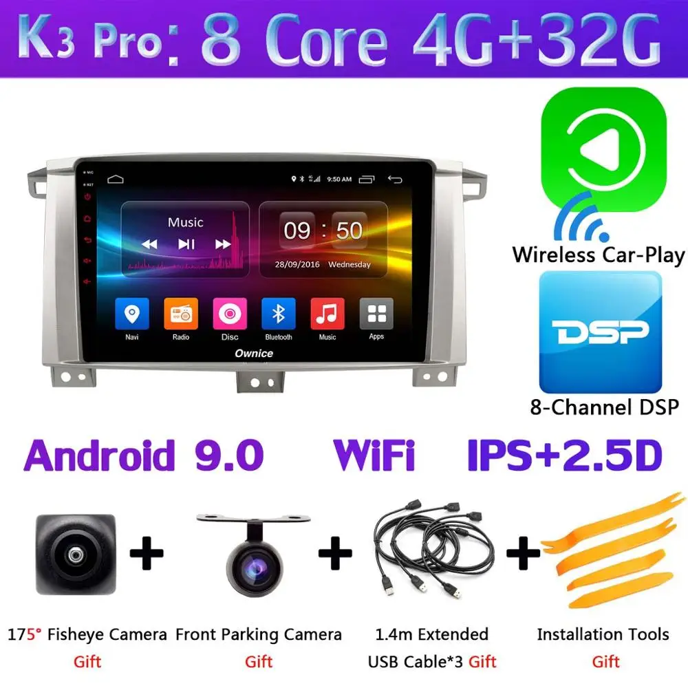 K3 Pro CarPlay 360 ° 4* AHD камера Android 9,0 8 ядерный 4G+ 64G gps радио CarPlay SPDIF DSP Автомобильный плеер для Toyota Land cruiser 100 GX VXR LC100 - Цвет: K3 Pro CarPlay