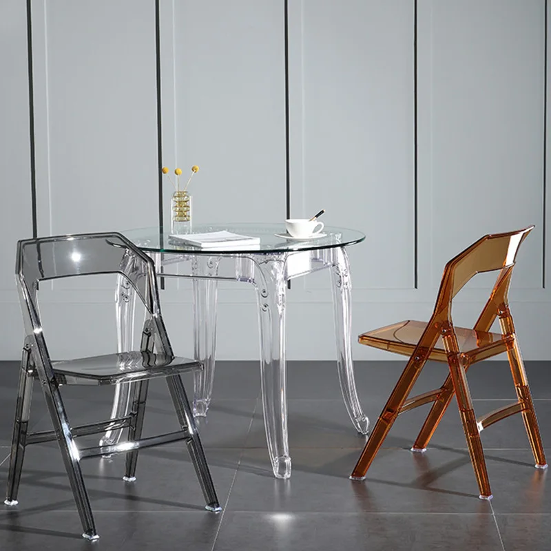 

Transparent Dinning Chair Acrylic Folding Backrest Kitchen Dinning Chair For Coffee Bar Crystal Living Room Chairs 의자 silla