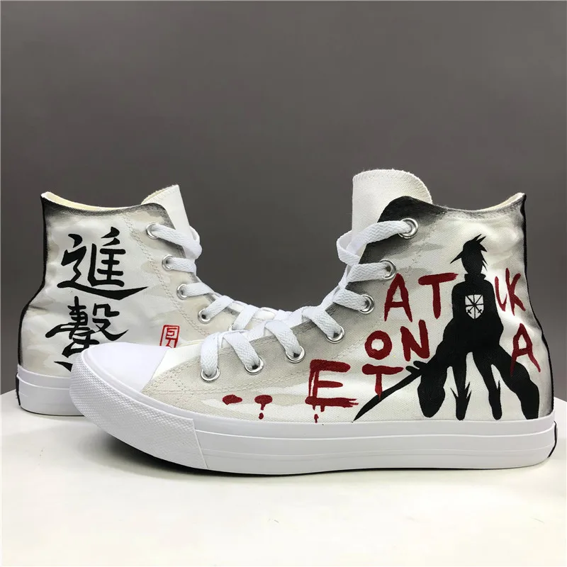 

Wen Women Men Vulcanized Shoes Hand Painted Attack on Titan Anime Shoes High Top Cross Straps Espadrilles Flat Sneakers