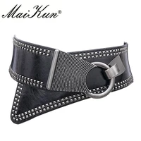 christmas 2020 maikun fashion punk rocker wide belts for women elastic wide european style women belts metal round buckle