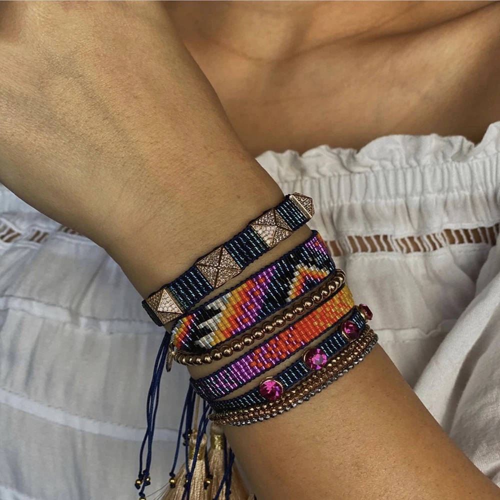 

BLUESTAR Womem MIYUKI Jewelry Geometric Pattern Pulseras Mujer Moda Handmade Copper Bead Armband 2021