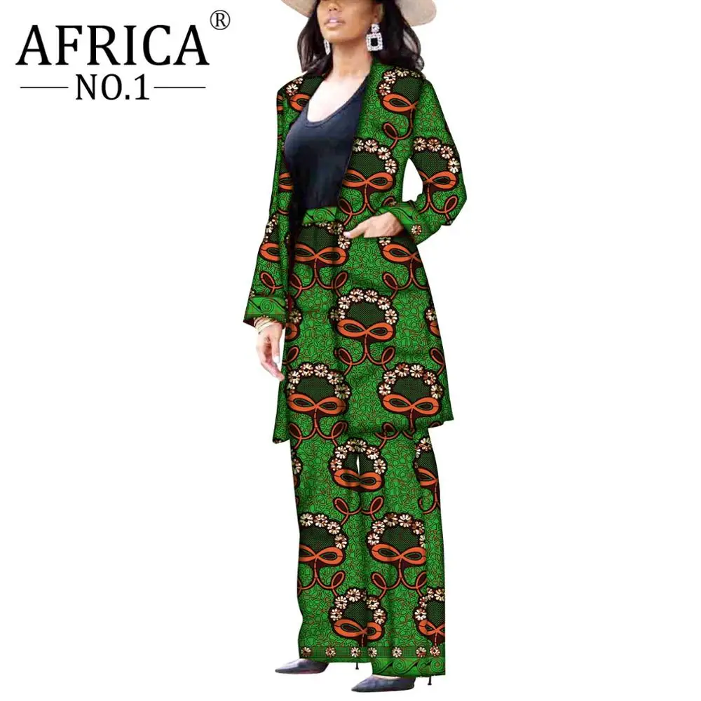 African Winter Suit for Women Long sleeves Coats and Pants 2 pieces Outfits Jacket Femme Robe Clothes Cotton Wax Print V2026004