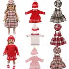 Одежда для кукол шерстяное платье и клетчатая юбка с шапками для 18 дюймов и новорожденных подарки для девочек на день рождения