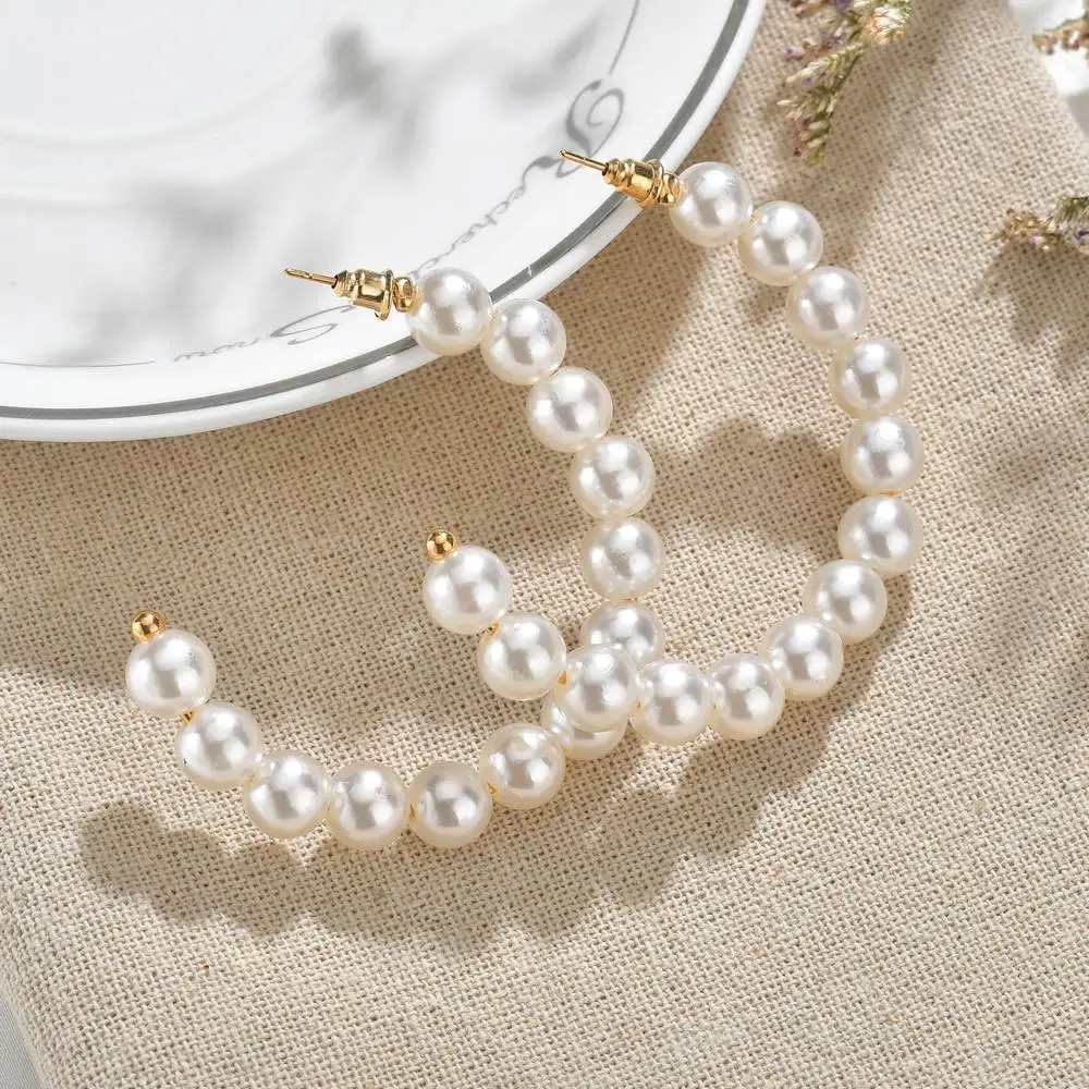 ZHIMO 1 Pair Elegant White Imitation Pearls Statement Earrings Women Oversize Pearl Circle Ear Rings | Украшения и аксессуары