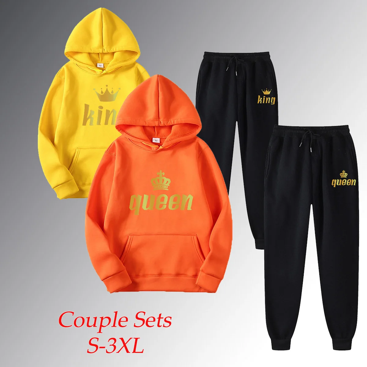 

Men and Women Tracksuits King Queen Couples Matching Hoodies Sweatpants 2 Pieces Set Casual Tracksuit Clothing