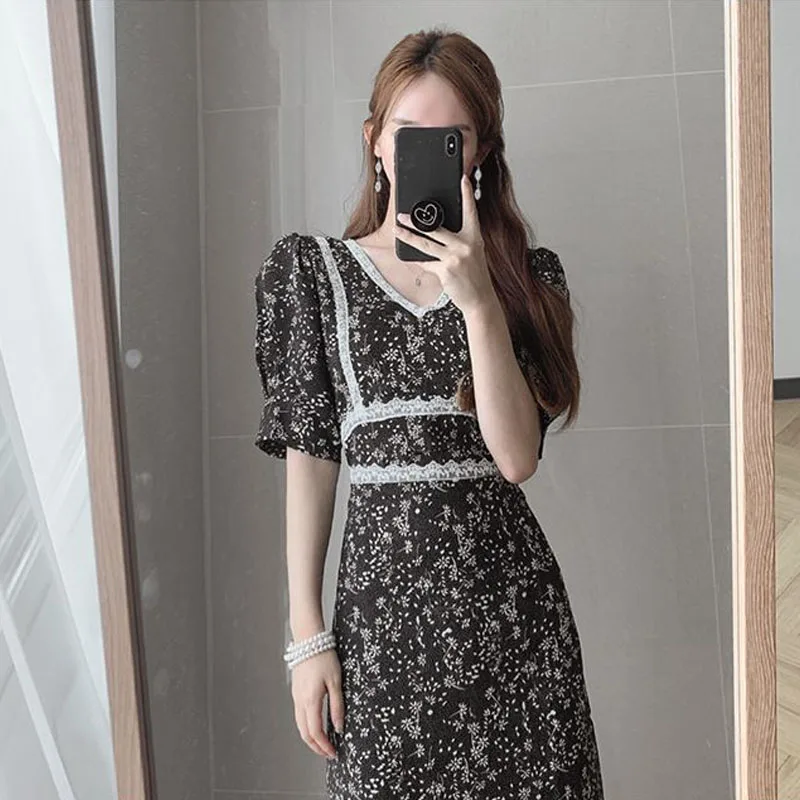 Vestido de gasa de una pieza con cuello en V para mujer, novedad de verano 2021