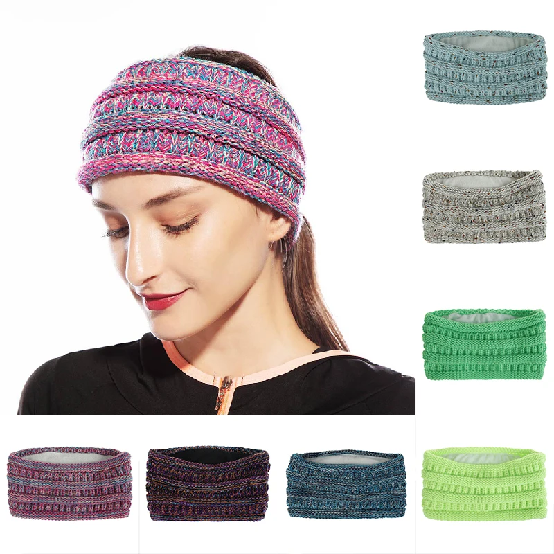

Multicolor Patchwork Knitted Headband Winter Warm Ear Women Thicken Crochet Velvet Hairband Headwrap Headwear Hair Accessories