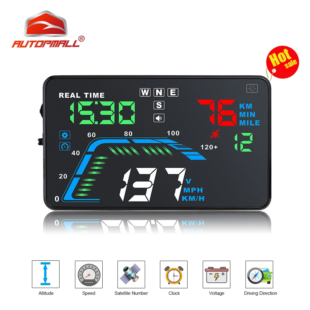 

Q7 Auto Car HUD GPS Head Up Display HD 5.5'' realtime Speedometers Windshield Projector Overspeed Multi Color Warning Dashboard