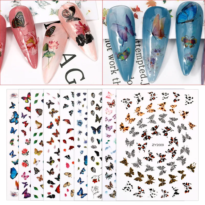 

LEAMX 1pc Holographic 9D Butterfly Nail Art Sticker Glue Slider Colorful DIY Golden Nail Transfer Decal Foil Packaging Decoratio