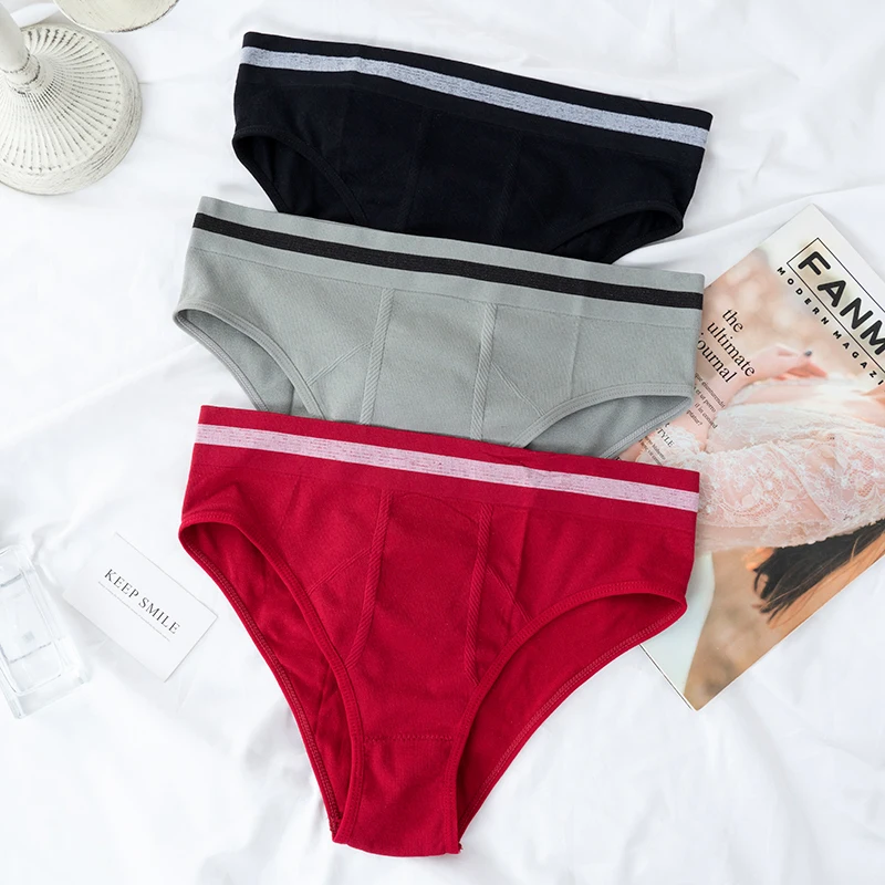 

Женские трусики с высокой талией, сексуальные трусики, брифы, однотонные дышащие Женские брифы