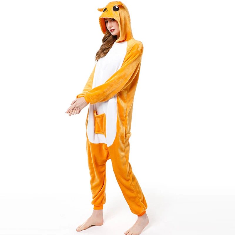 

Adults Kangaroo Pajamas Winter Women Flannel Sleepwear Unisex Cute Cartoon Animal Pajama Set Kids Hooded Pyjamas Sleepwear