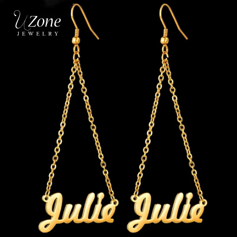

Spark New Fashion Custom Name Earring Stainless Steel Personalized Name Dangle Earrings Jewelry For Women Birthday Party Gift