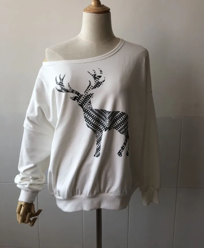 Christmas Sweatshirt Women Autumn Winter New Casual Off Shoudler Tops Print Loose Cotton Plus Size | Женская одежда