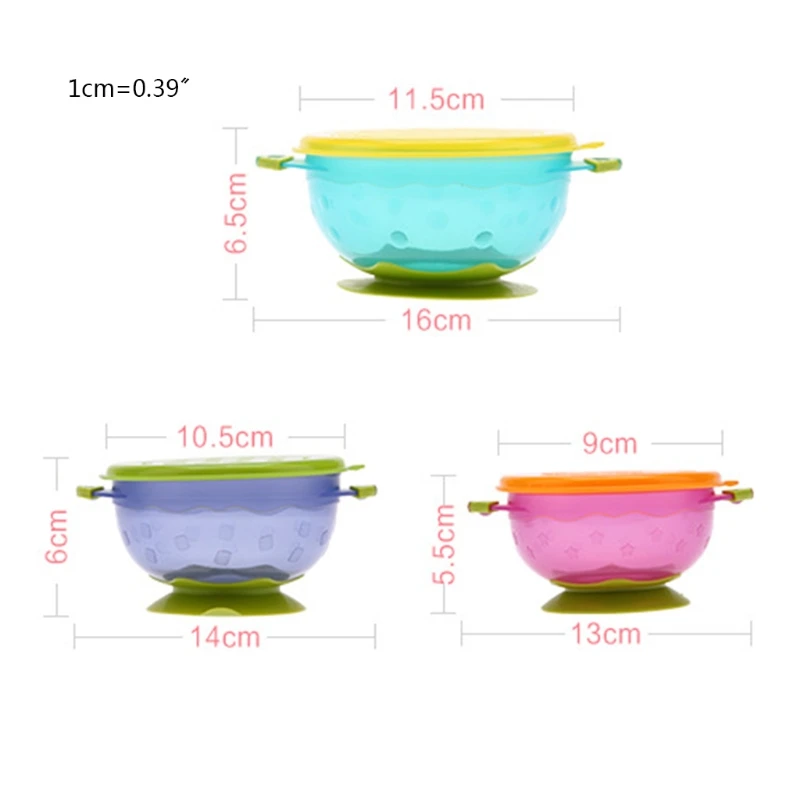 

3Pcs/Set Baby Suction Cup Food Bowls with Lid Spill-proof Drop Resistance Sucker Dinner Plate Infant Learning Feeding Dish Table