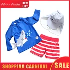 Детский купальник из 3 предметов для мальчиков, купальный костюм с длинным рукавом для маленьких мальчиков, детский купальный костюм с защитой от УФ излучения, пляжная одежда с принтом акулы