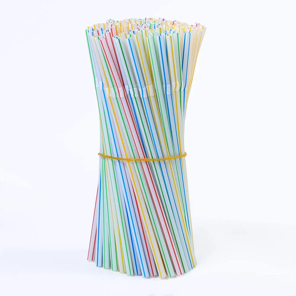 

200 Pieces Plastic Drinking Straws 8 Inches Long Multi-colored Striped Drinking Straws Disposable Straw Bar Drink Accessories