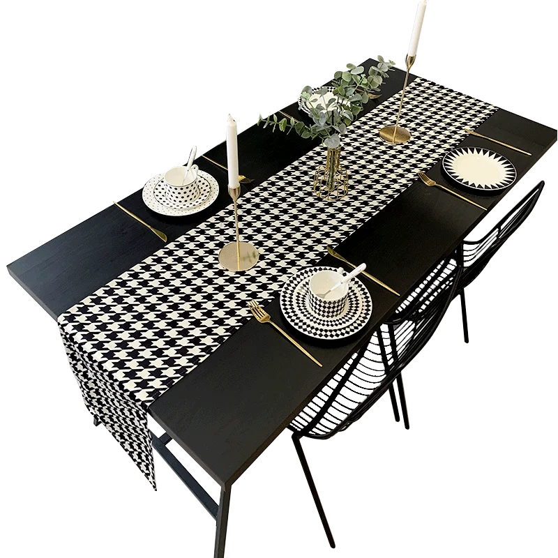 Классический светлый роскошный скатерть-дорожка с рисунком "Псиный зуб" для домашнего оформления столовойтелевизионный коврик для кофейного места.