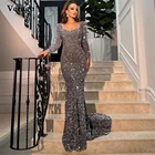 Женское вечернее платье-Русалка Verngo, блестящее серое платье с длинными рукавами, скромное, на выпускной