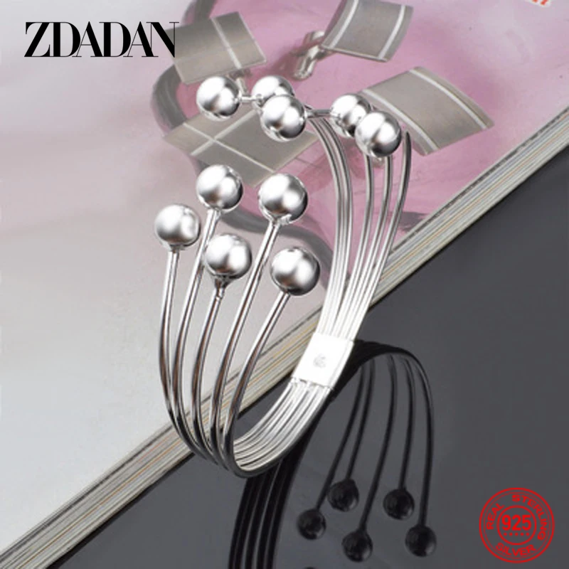 

ZDADAN 925 Silver Bead Open Cuff Bracelet Bangle For Women Men Christmas Jewelry Wedding Party Gift