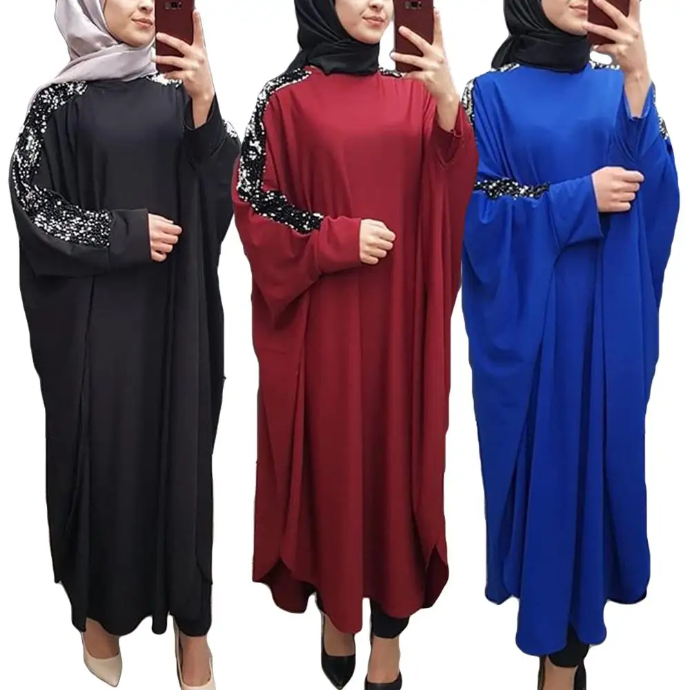 Длинное платье Абая для женщин, мусульманское Повседневное платье-кафтан с рукавом «летучая мышь», свободное платье фараши, простое платье ...