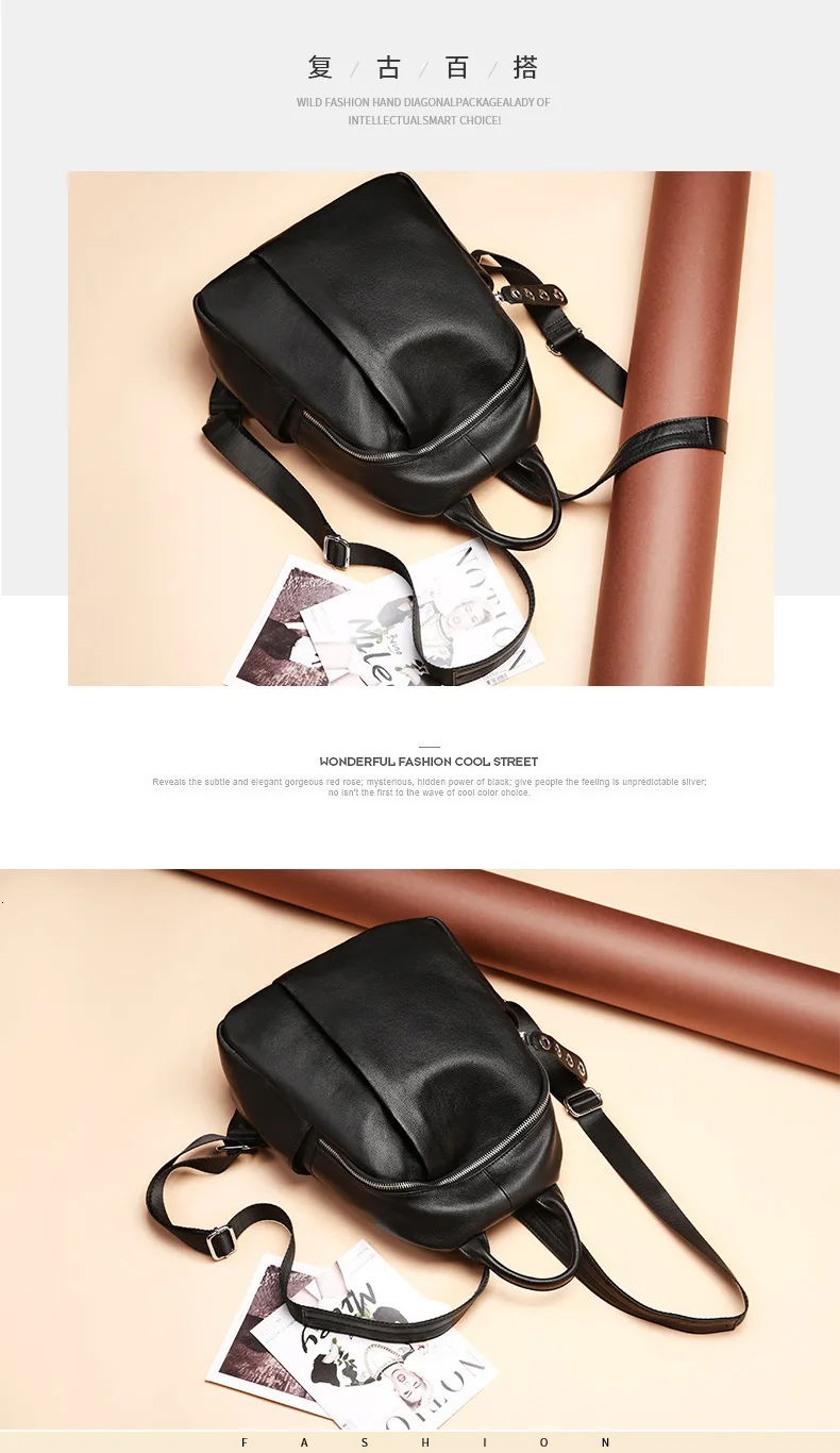 Fashion Both Shoulders Backpack Women Genuine Leather Women's All-match Cowhide Travel School Bags For Teenage Girls Backpacks