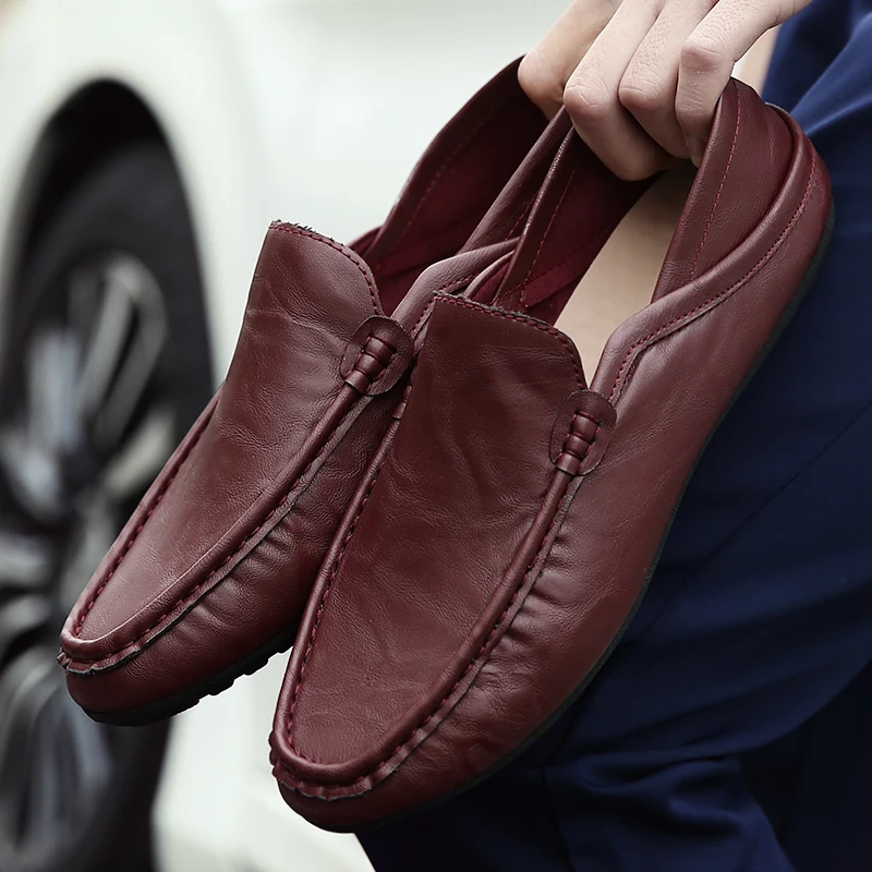 Мужские кожаные лоферы повседневная обувь на плоской подошве без застежки