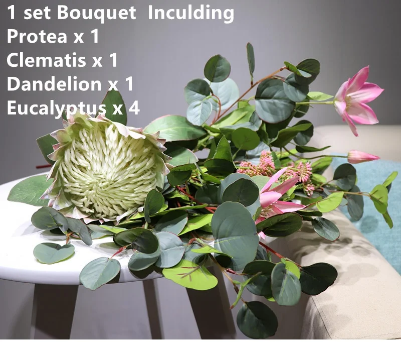 Дизайн Индиго-розовый протеа Cynaroides Clematis Рождественская Цветочная композиция искусственный цветок украшение стола - Цвет: 1 set flowers