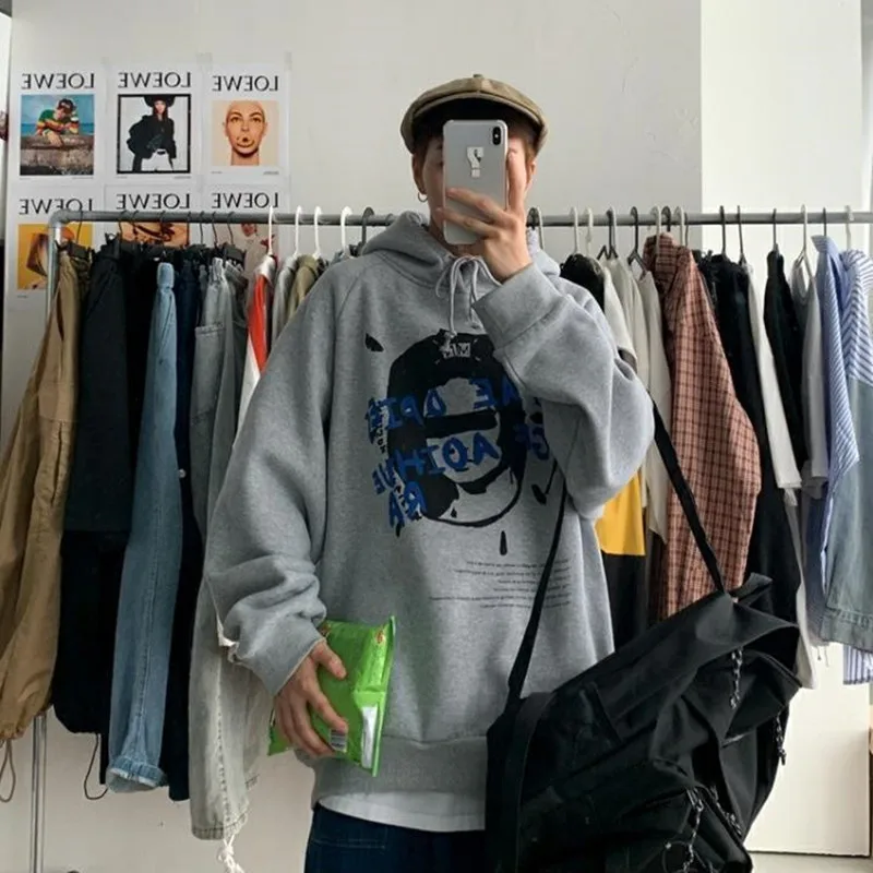 

INS Hong Kong style sweatshirt man hooded Korean version loose jacket go with student coat autumn/winter trend hip-hop sweatshir