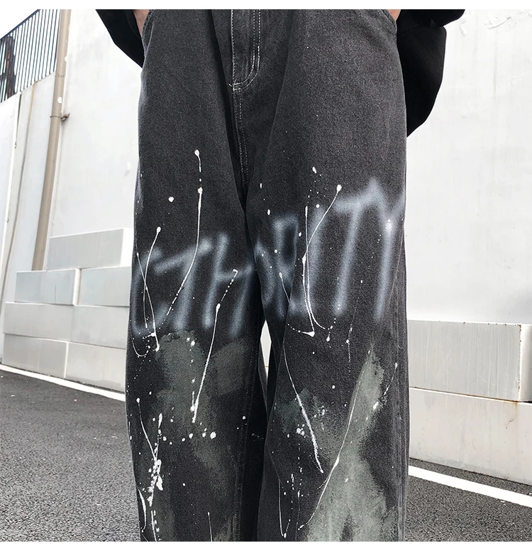 

UNCLEDONJM Graffiti jeans Hip Hop streetwear men clothes denim jeans for men korean fashion clothing men jeans u2020
