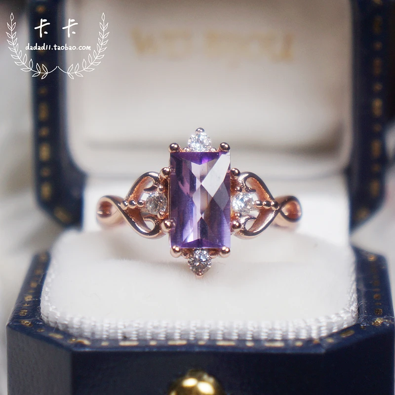 

Light Luxury Antique Style Series Natural Amethyst S925 Silver Plating Rose Gold Ring Open Mouth Female Gift