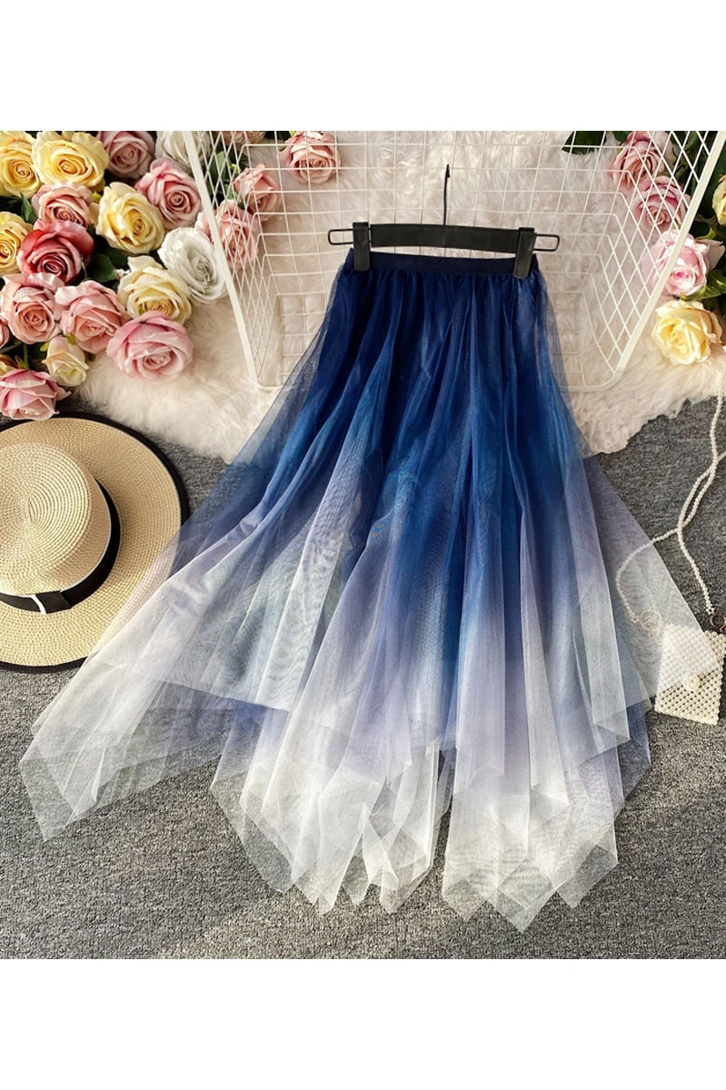 

Women Gradient Mesh Blue Midi Skirts