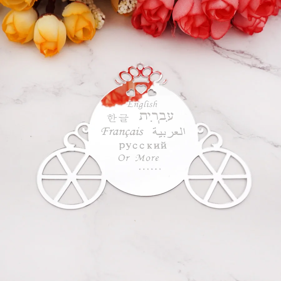 

10Pieces 10cm*8.5cm Cute Carriage Custom Personalized Name Mirror For New Birth Born Baby Acrylic Stickers Babyshower Decor Tags