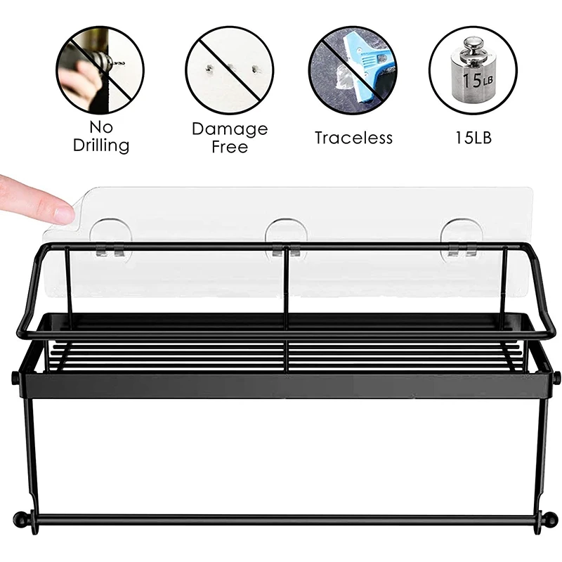 

Adhesive Paper Towel Holder Shelf Stainless Steel Wall Mount Storage Basket