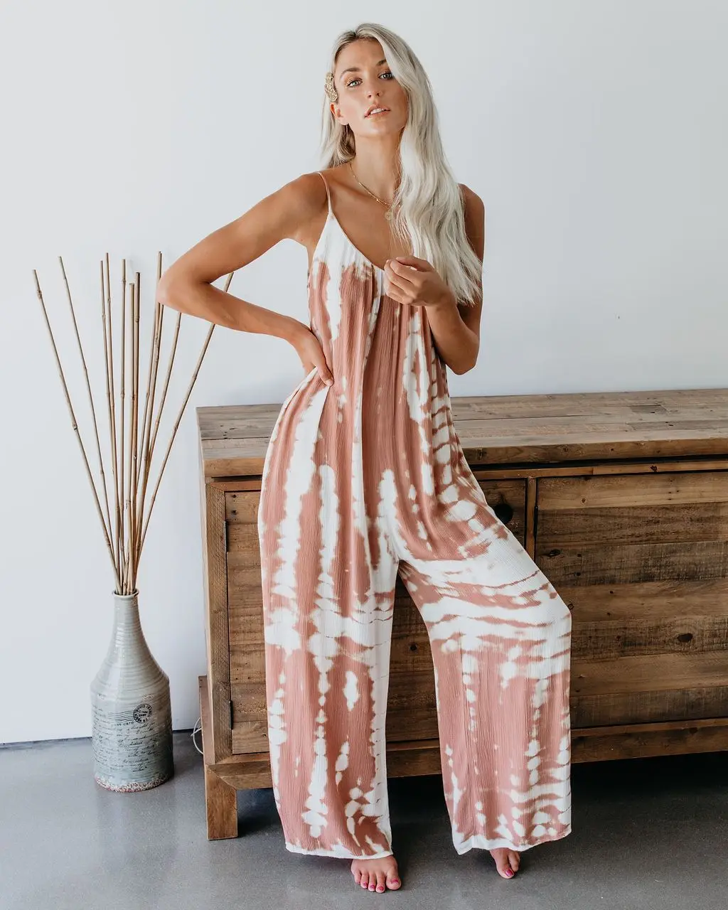 

Women Tie-dye Jumpsuit Spaghetti Strap Loose Overalls Baggy Long Pants Spaghetti Strap Jumpsuits Female Stylish Romper Outfits