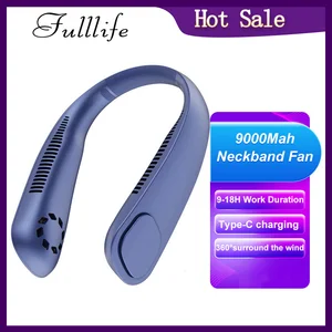 mini neck fan 9000mah portable bladeless neck fan rechargeable leafless handheld fans portable cooling neckband fans usb fan free global shipping