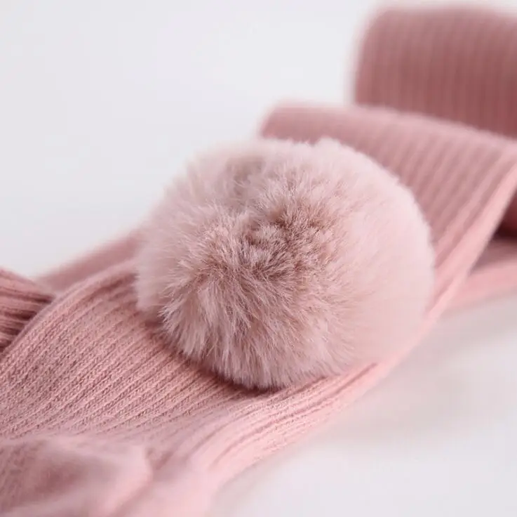 Осень зима Теплые колготки для новорожденных Милые с помпоном маленьких девочек