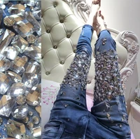 2020 beaded jeans womens rhinestone diamond set heavy industry slim plus size jeans woman street style mom jeans