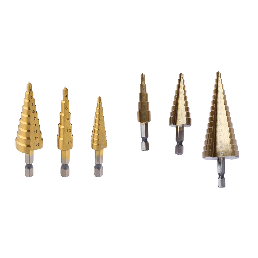 

3-12mm 4-12mm 4-20mm HSS Straight Groove Step Drill Bit Set Titanium Coated Wood Metal Hole Cutter Core Drill Bit Set